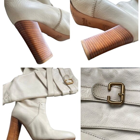 Chloé Boots Rare Wrap Strap Buckle Cream Leather Knee-High – size 39 - Picture 12 of 13